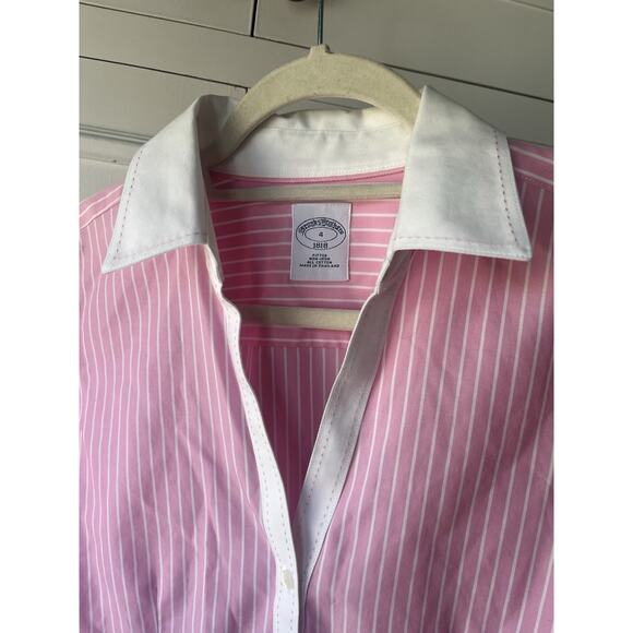 Brooks Brothers 1818 Women’s Size 4 Shirt Pink White Striped Non-Iron Fitted - Picture 3 of 9